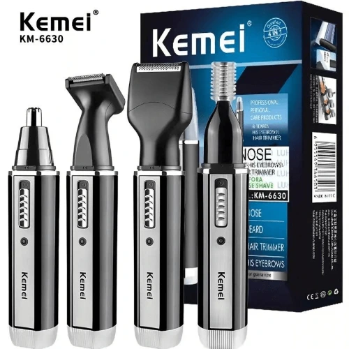 Recortadora de pelo y barba recargable 4 en 1 KEMEI, para hombres, recortadora de pelo de nariz, orejas y cejas, para eliminar el vello de la nariz y las orejas, máquina de limpieza, modelo KM-6630 Recortadora de pelo y barba recargable 4 en 1