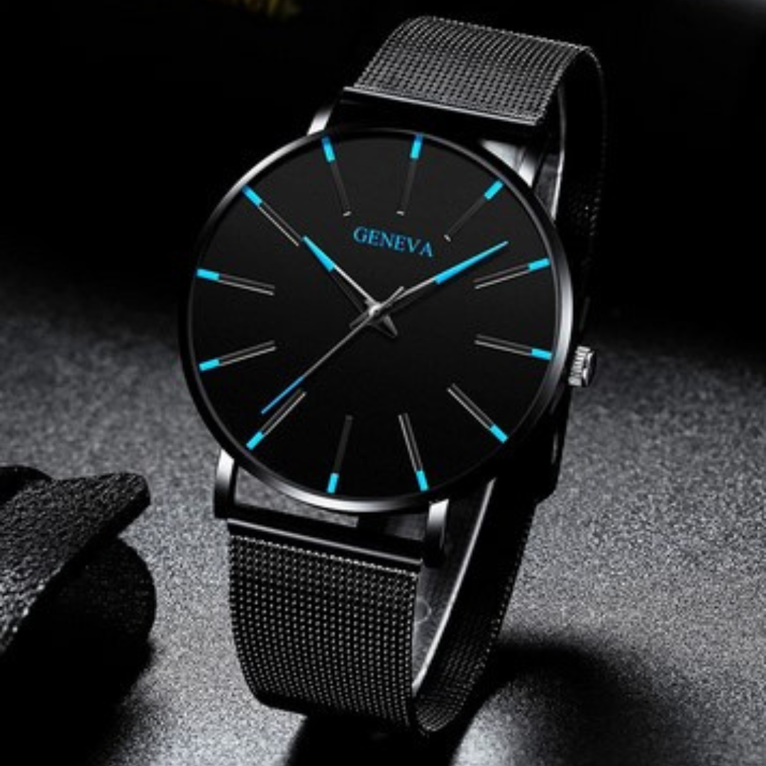 Reloj minimalista para hombre, cronógrafo de cuarzo con correa de malla de acero inoxidable, color azul, ultrafino, informal, de negocios, 2024 Reloj minimalista para hombre